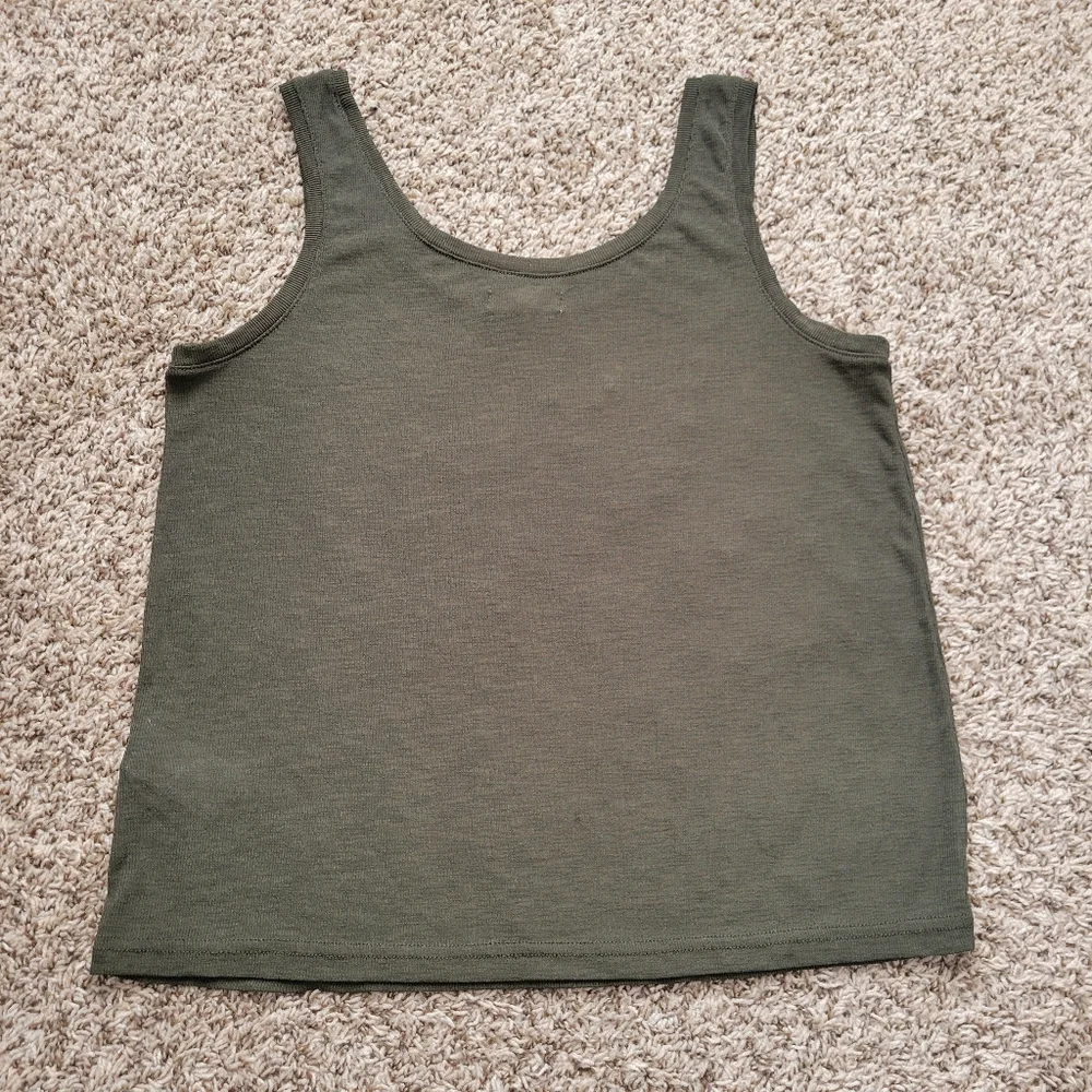 Madewell Eastover Tank Top Shirt Dried Olive Green Scoop Neck Ribbed Size Small